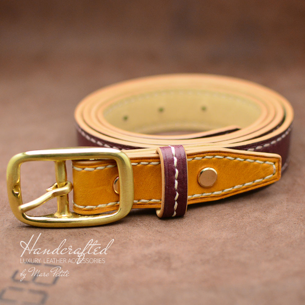 Yellow Mustard Leather Belt with Brass Buckle & Thin Leather Burgundy –  Marc Petite