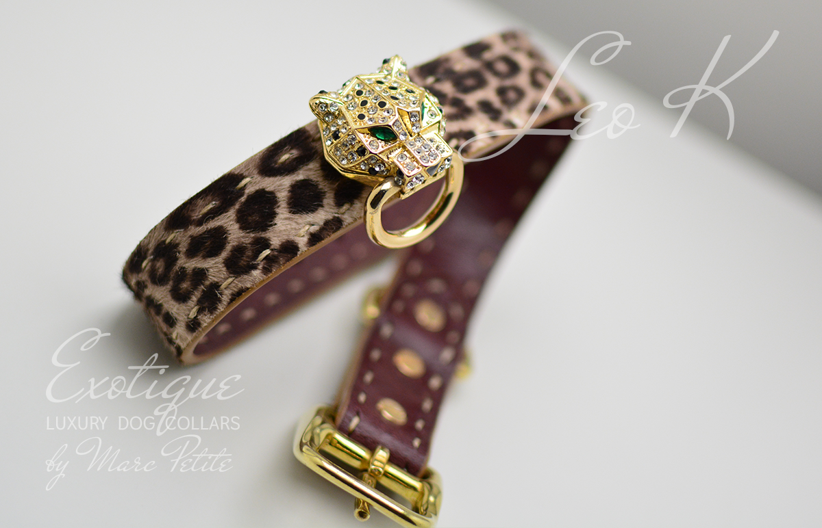 Luxury Leather Dog Collar Handmade With Snake Print and 